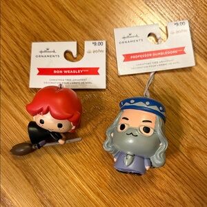 Hallmark Ron Weasley & Professor Dumbledore Harry Potter Wizard Ornament Lot of2